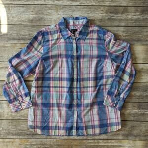 Talbot's light weight plaid button down sz L Petit